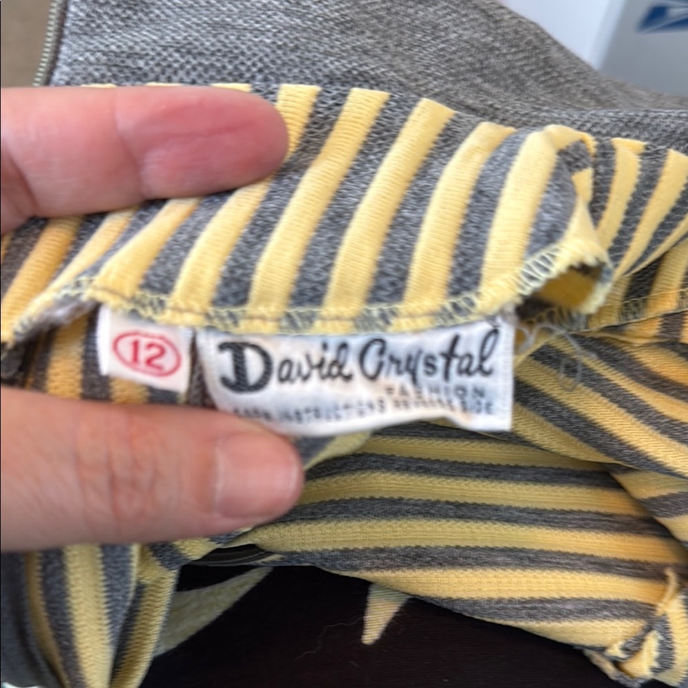 VINTAGE 60s DAVID CRYSTAL striped yellow and gray dress includes belt M L - Picture 12 of 12
